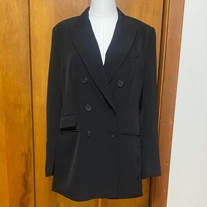 NWOT H&M Classic Black Double-Breasted Power Blazer Long Line 30” Lined Capsule